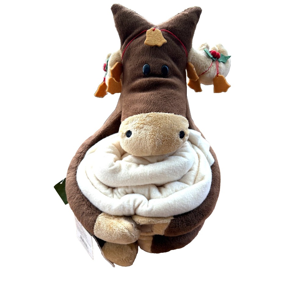 Holiday Time Brown Christmas Reindeer Plush 12" Stuffed Animal w/Blanket New